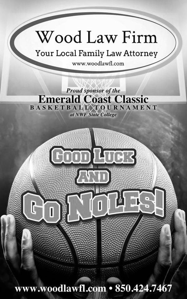 Wood Law Firm Proud Sponsor of the Emerald Coast Classic Basketball Tournament at NWF state College - Good Luck and Go Noles!